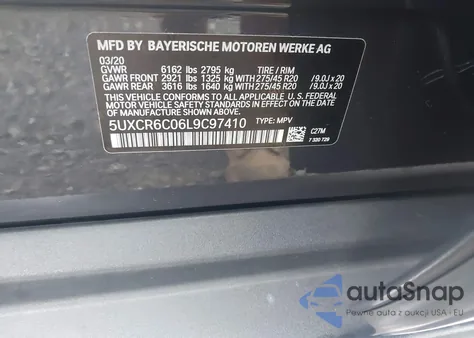 2020 BMW X5 xDrive40I z USA, uszkodzony, nr VIN 5UXCR6C06L9C97410